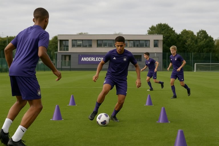 Jeugdspelers van RSC Anderlecht op het trainingscomplex in Neerpede