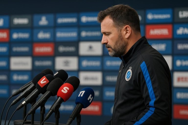 Ivan Leko, coach van Club Brugge, tijdens een persmoment na de wedstrijd.