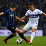 Spelmoment uit Club Brugge tegen RSC Anderlecht met spelers in duel om de bal