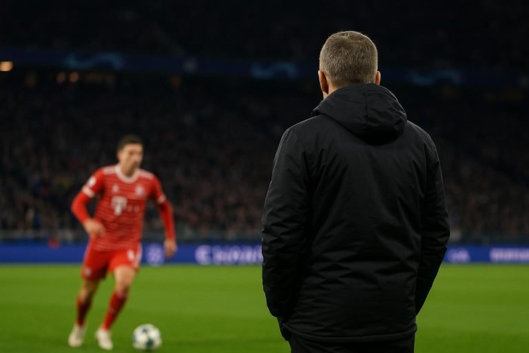 Vincent Kompany langs de zijlijn als coach van Bayern München in een Champions League-context