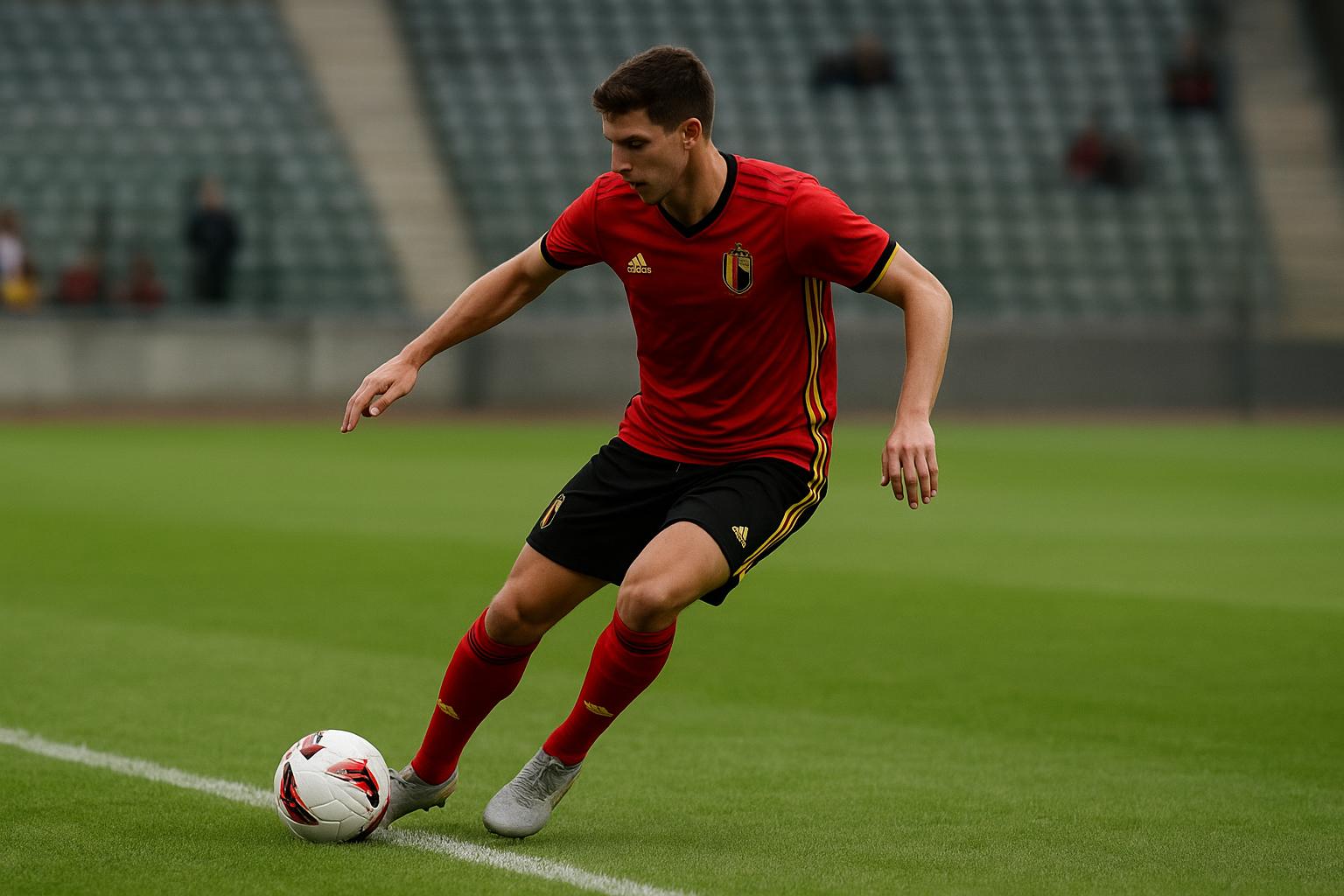 Actiemoment van Mika Godts in de oefeninterland Rode Duivels tegen Mexico