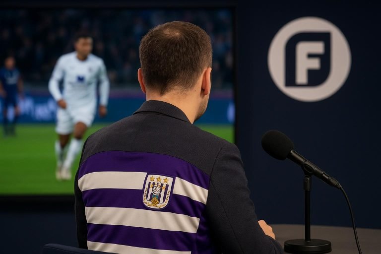 Hein Vanhaezebrouck tijdens een analyse over Anderlecht na de match tegen Club Brugge