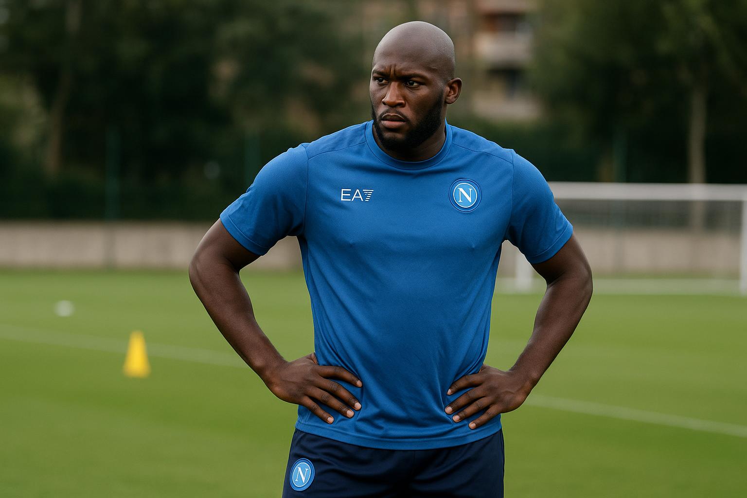 Romelu Lukaku in Napoli-context op een trainingsveld, zonder herkenbare gezichten.