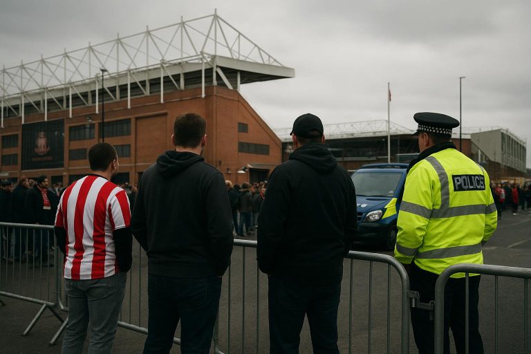 Sfeerbeeld van een stadionomgeving in Sunderland na de derby tegen Newcastle United.