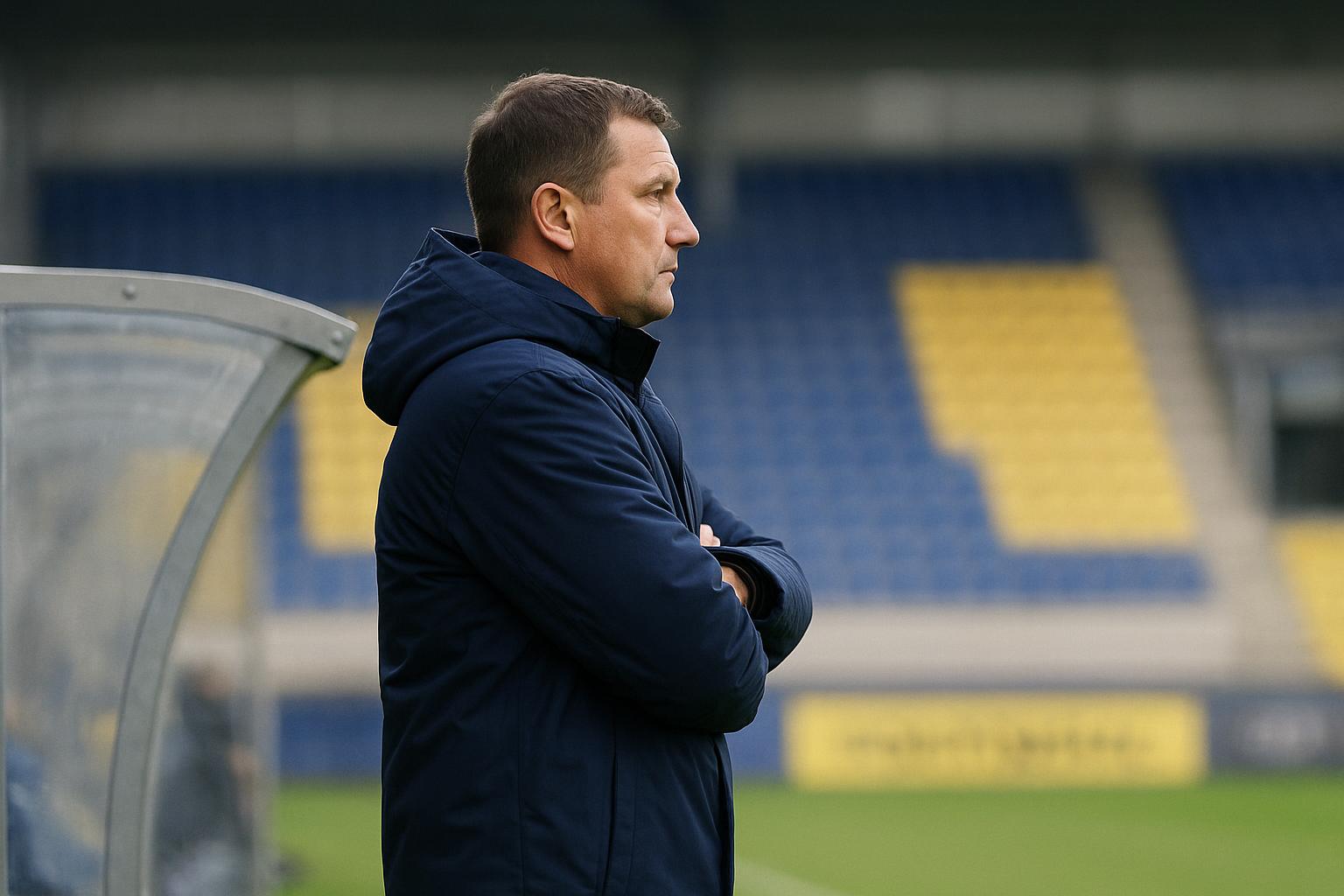 Wouter Vrancken langs de zijlijn bij STVV in het stadion van Stayen