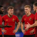 Spelers van de Rode Duivels na de oefenmatch tegen Mexico in Chicago