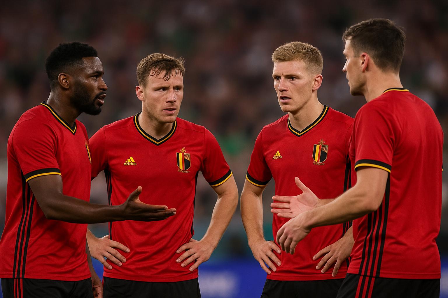 Spelers van de Rode Duivels na de oefenmatch tegen Mexico in Chicago