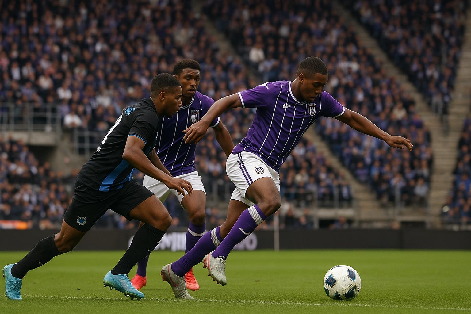 Spelers van RSC Anderlecht reageren teleurgesteld tijdens een wedstrijd in het stadion