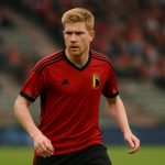 Kevin De Bruyne in actie in het shirt van België tijdens een interland.