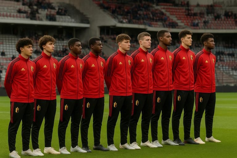 De Jonge Duivels U17 in teamverband tijdens een interlandmoment