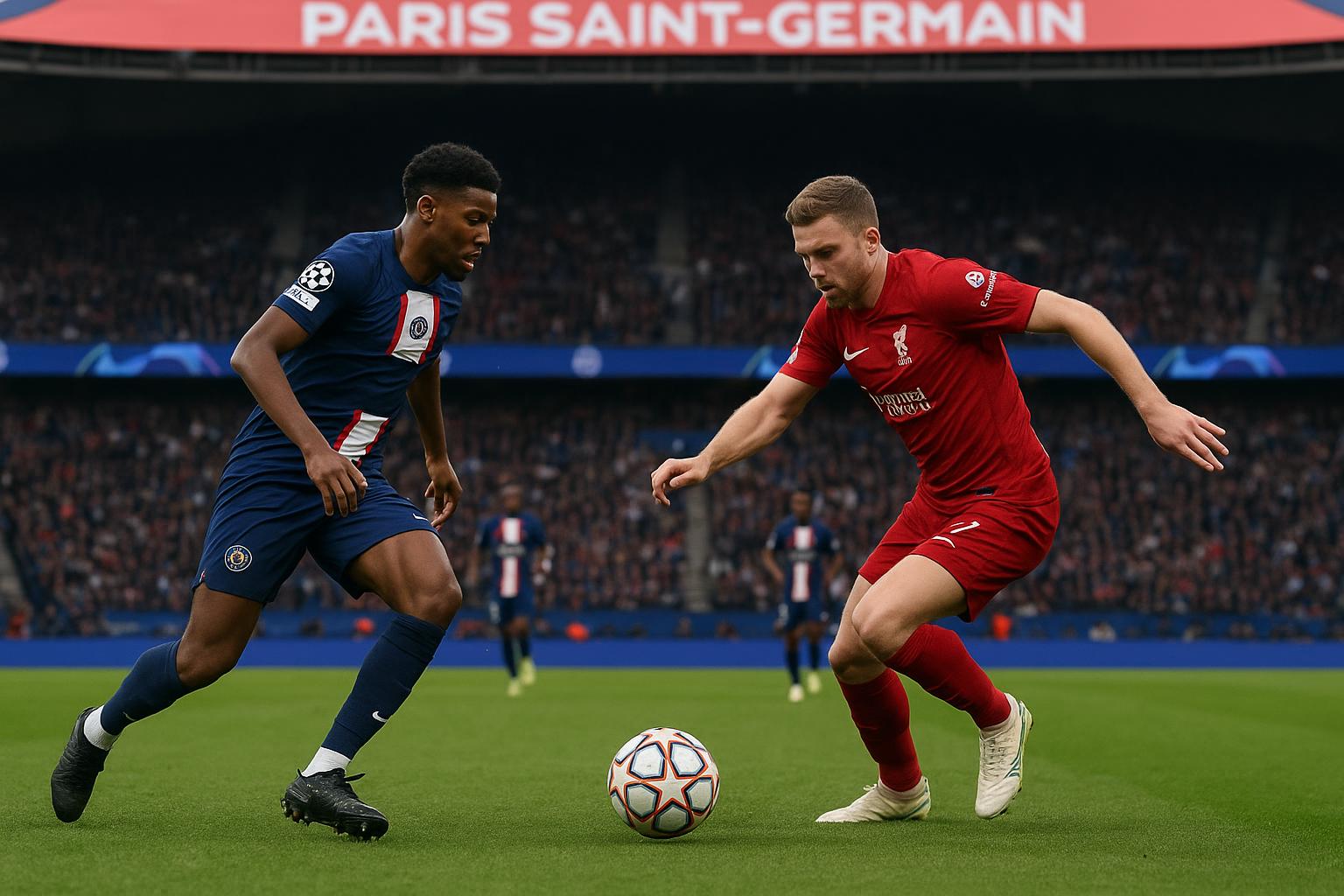 Actiefoto tijdens PSG tegen Liverpool in het Parc des Princes in de Champions League