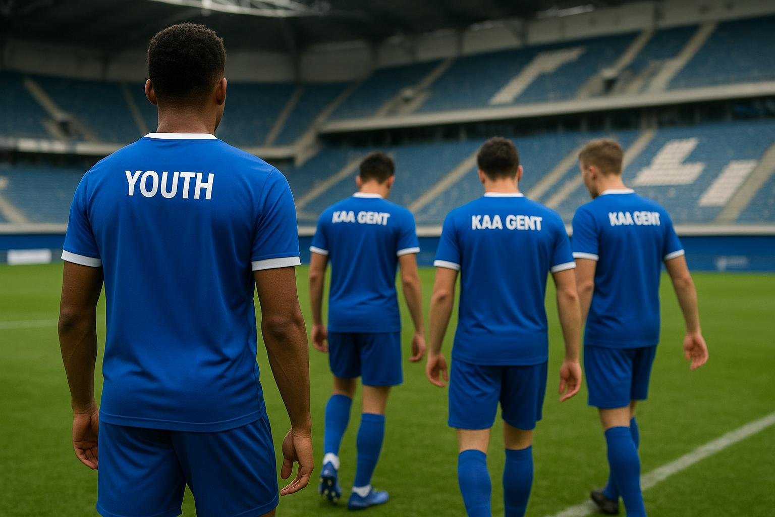 Spelers van KAA Gent vieren samen na een match