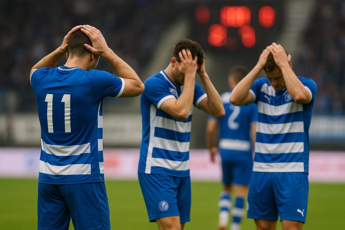 Spelers van KAA Gent reageren teleurgesteld na een late gelijkmaker in de Champions’ Play-Off.