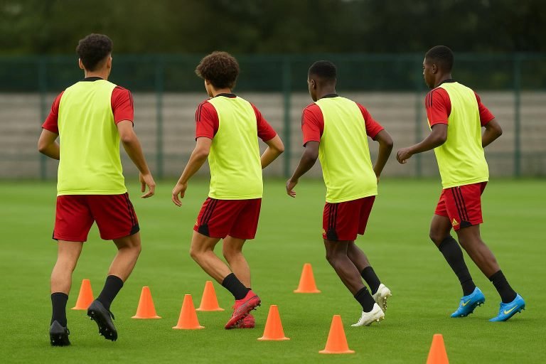 Spelers van de Belgische U17 tijdens een trainingsmoment met de Jonge Duivels