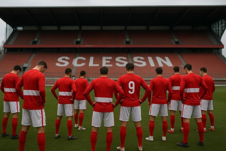 Spelers van Standard vieren een doelpunt in het stadion van Sclessin