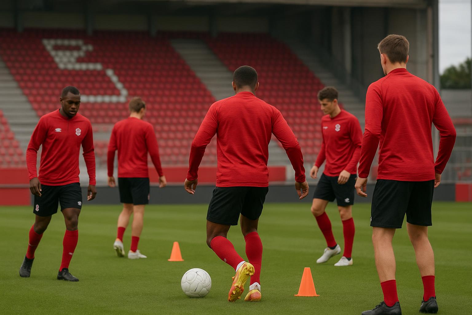 Zulte Waregem werkt op training toe naar de uitmatch tegen Dender in de Relegation Play-Off.