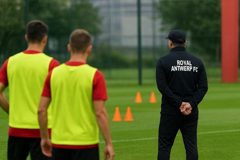 Training van Royal Antwerp FC zonder herkenbare gezichten, in aanloop naar de match in Charleroi