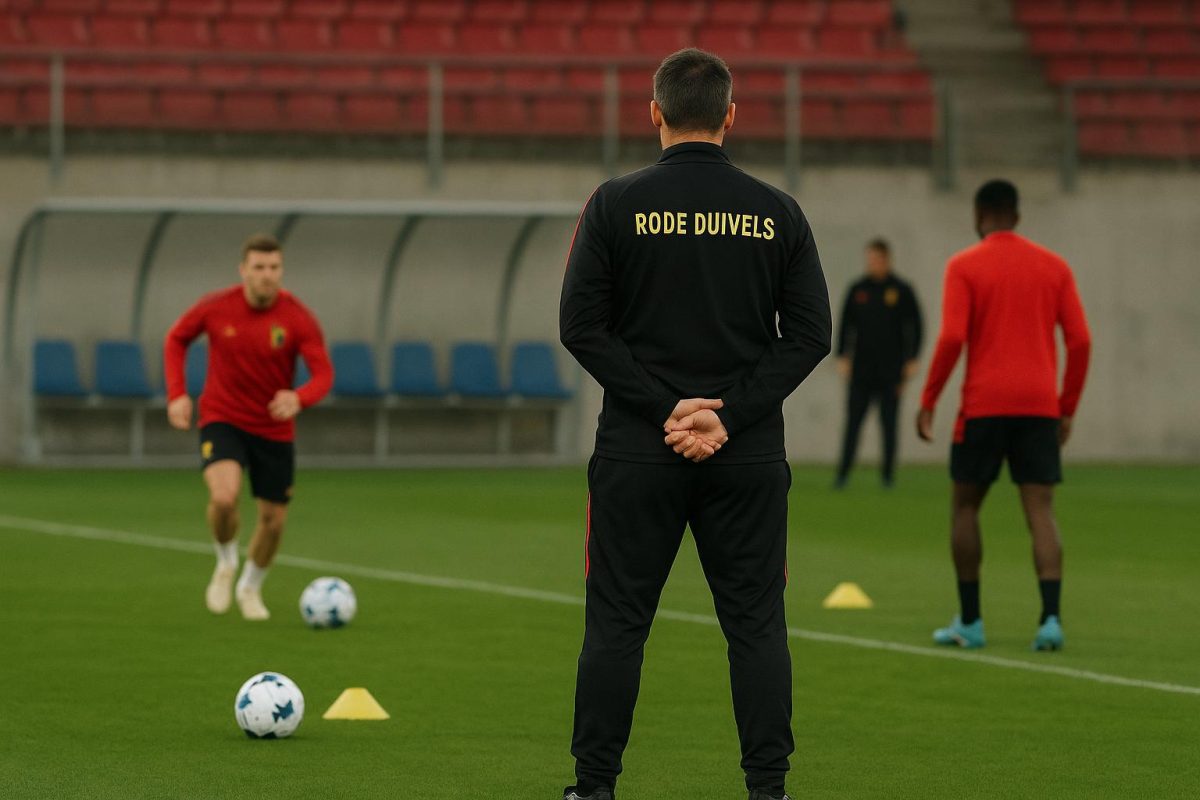 Rudi Garcia volgt een training van de Rode Duivels op de zijlijn