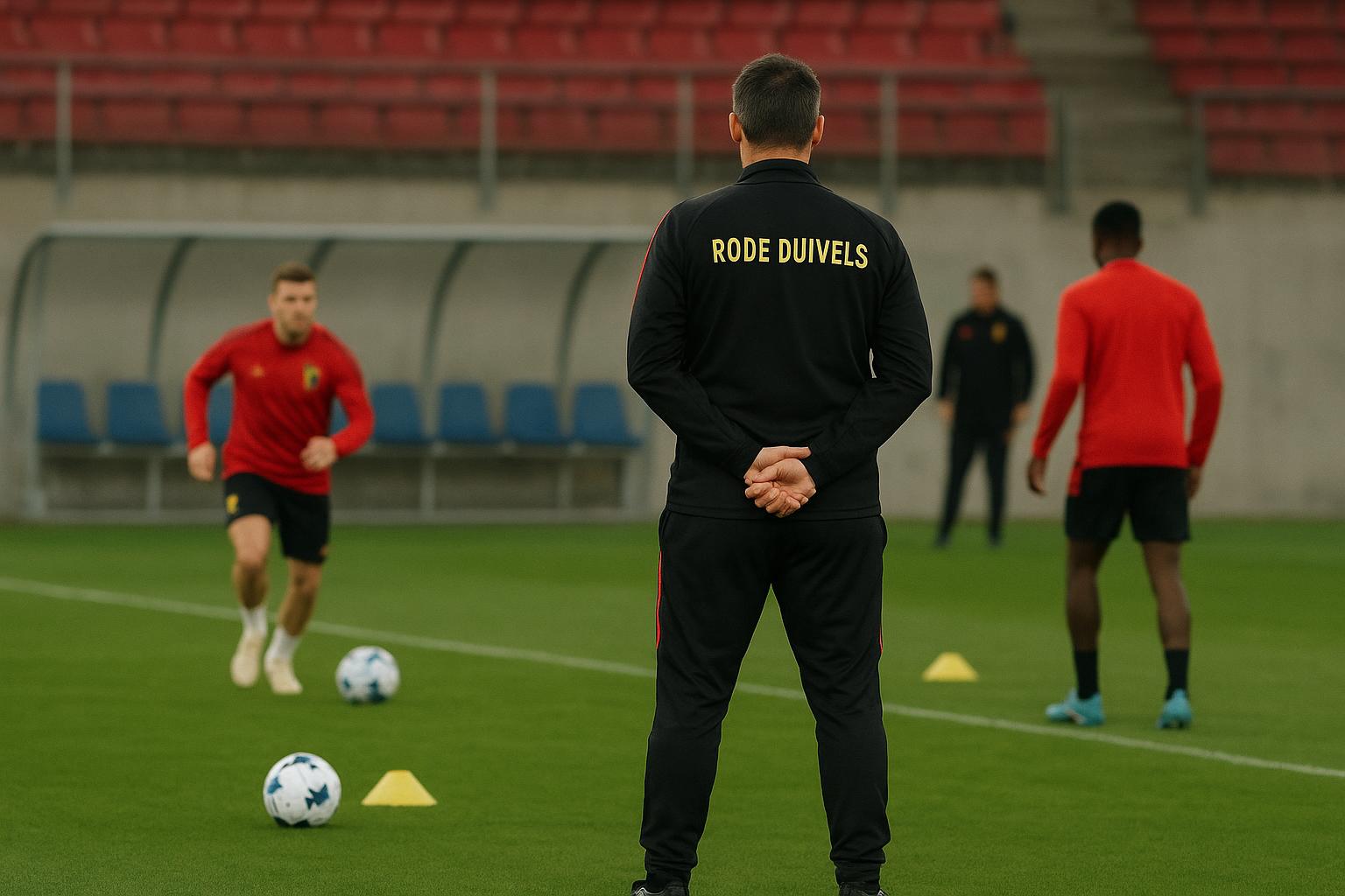 Rudi Garcia volgt een training van de Rode Duivels op de zijlijn