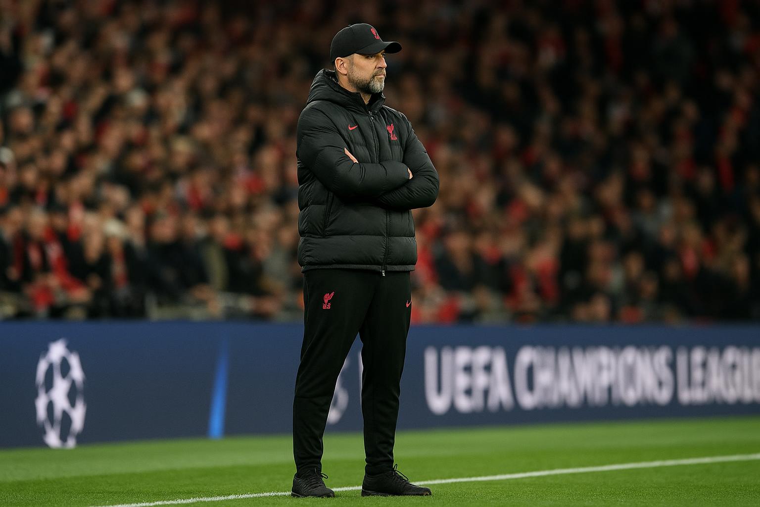Arne Slot langs de zijlijn tijdens Liverpool tegen Paris Saint-Germain