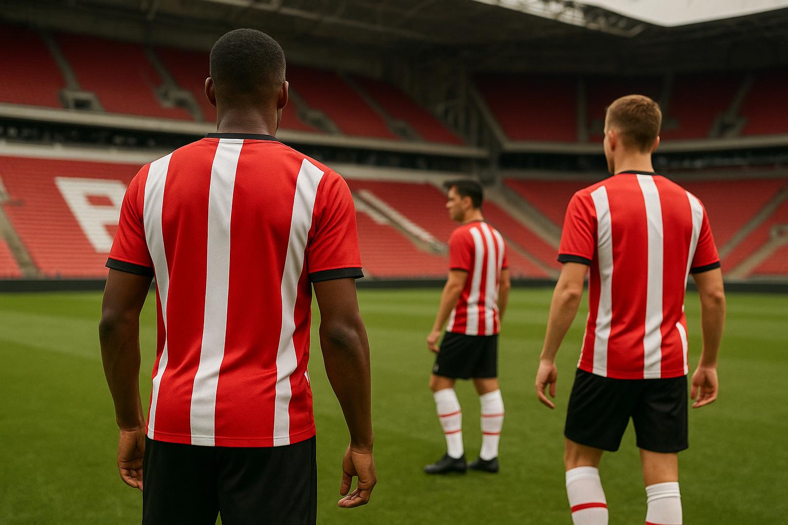 Spelers van PSV vieren een doelpunt in het stadion.