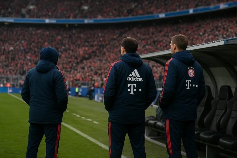 Vincent Kompany langs de zijlijn bij Bayern München in een stadionomgeving