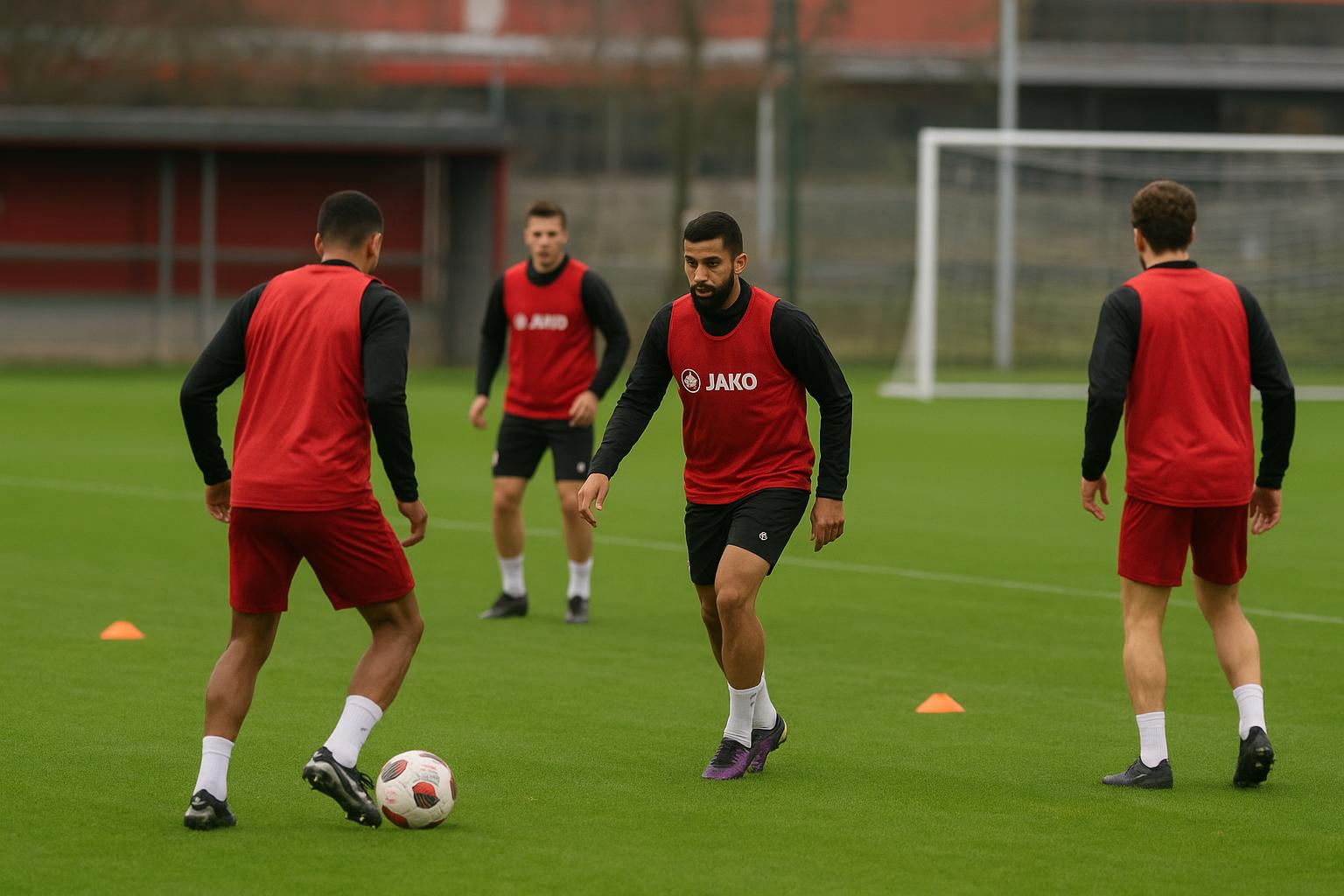 Spelers van Royal Antwerp FC op training in aanloop naar de match tegen Sporting Charleroi