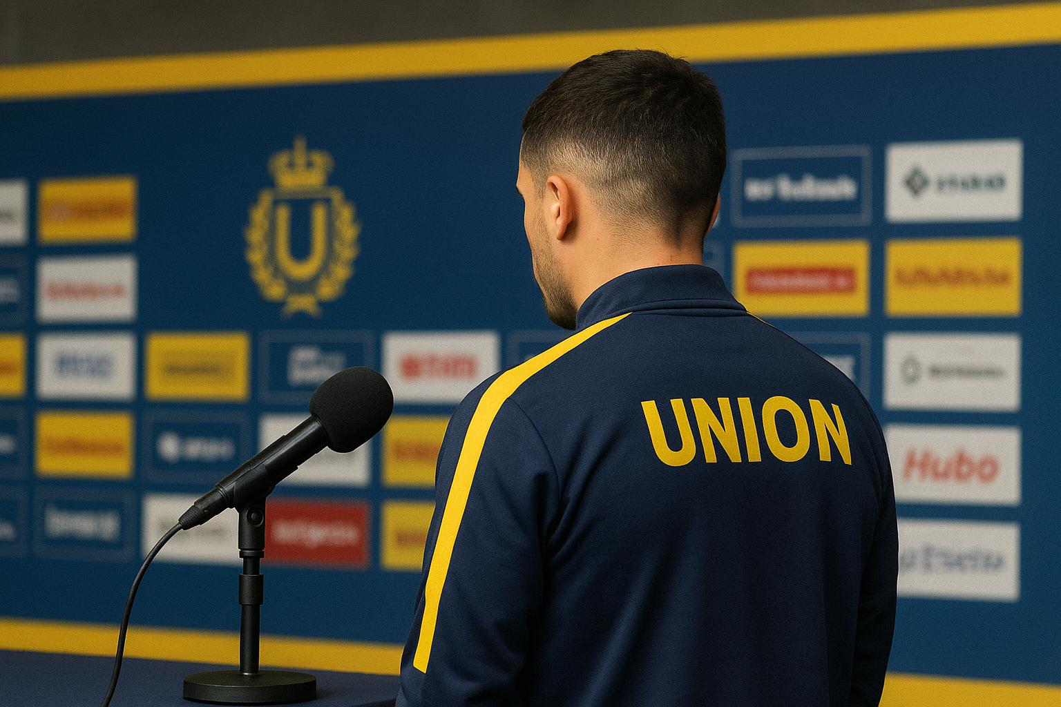 David Hubert van Union SG tijdens een persmoment in aanloop naar KV Mechelen