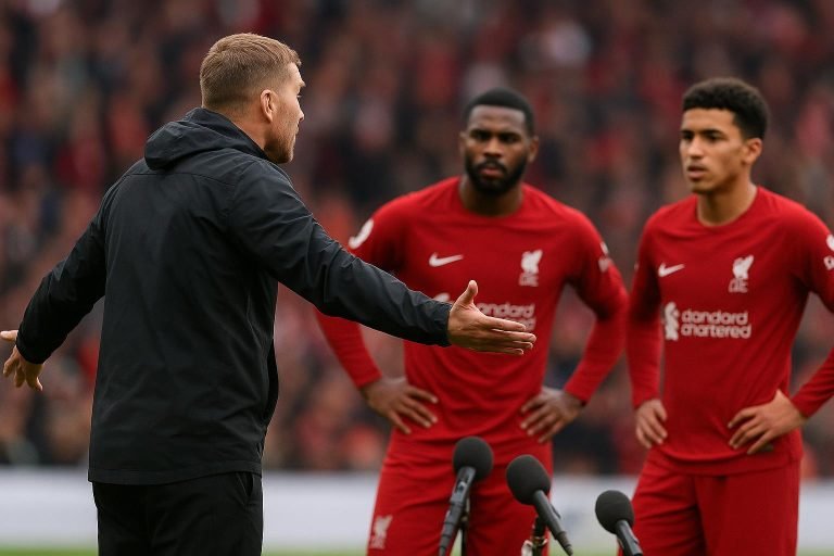 Sfeerbeeld rond Liverpool met focus op de zijlijn, zonder herkenbare gezichten