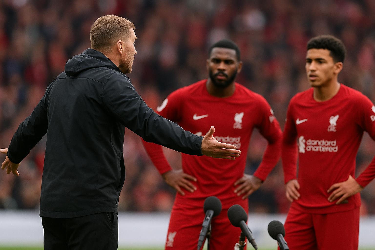 Sfeerbeeld rond Liverpool met focus op de zijlijn, zonder herkenbare gezichten