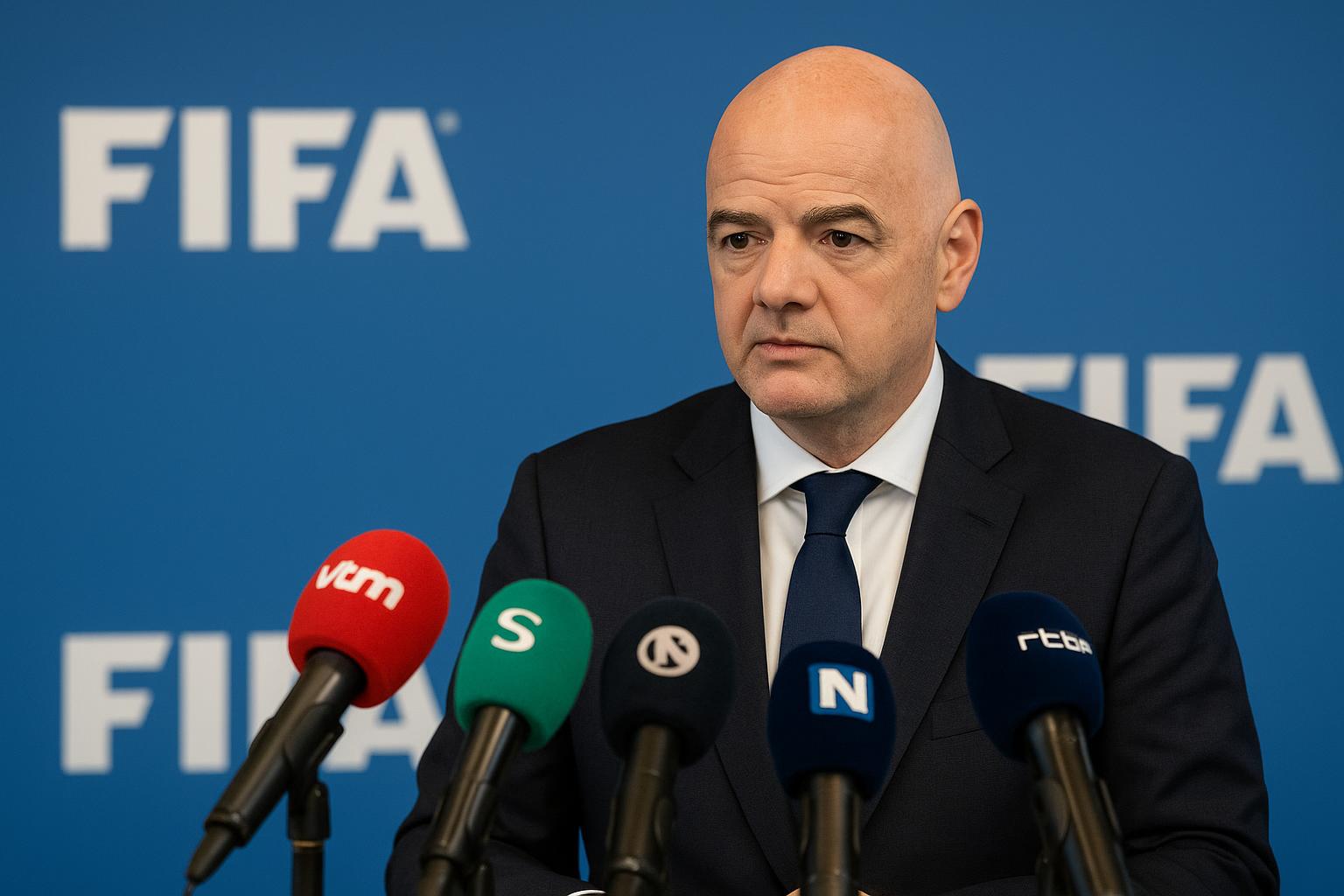 Gianni Infantino tijdens een persmoment van de FIFA over het WK 2026