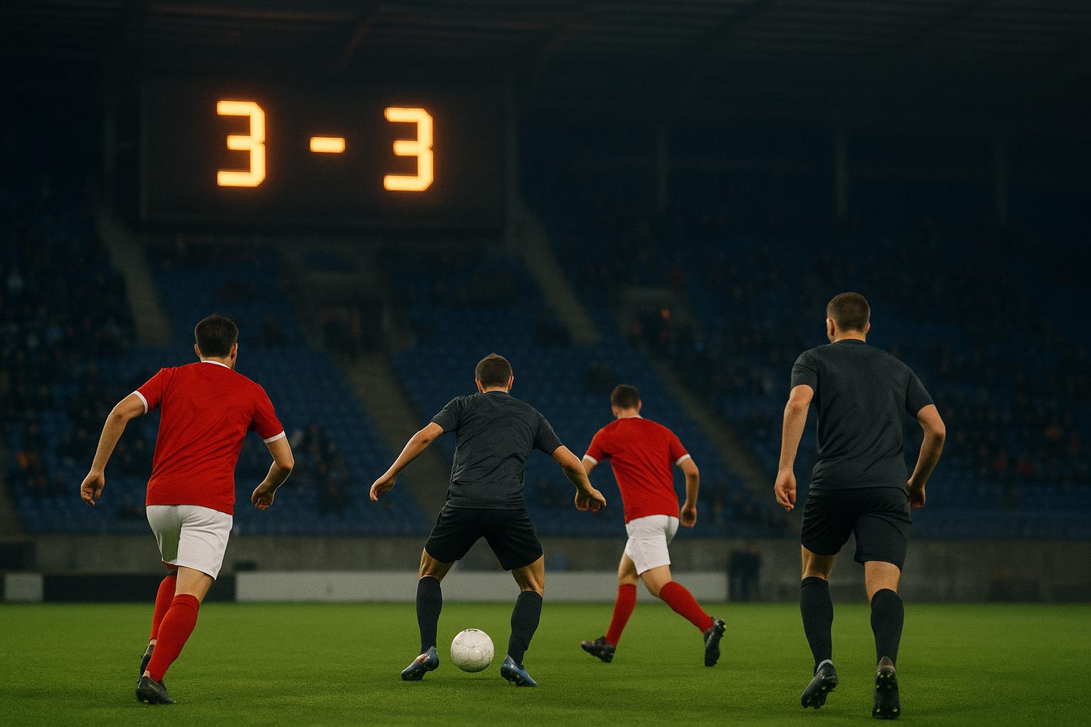 Scorebord in het stadion van KAS Eupen tijdens de 3-3 tegen Beerschot