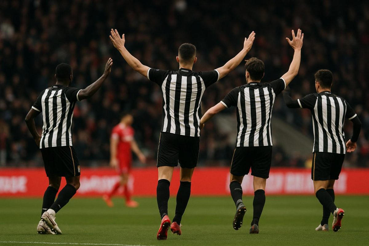Spelers van Sporting Charleroi vieren een goal tegen Royal Antwerp FC in PO II.