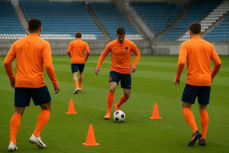 Algemeen beeld van een training van het Nederlands elftal in aanloop naar het WK 2026
