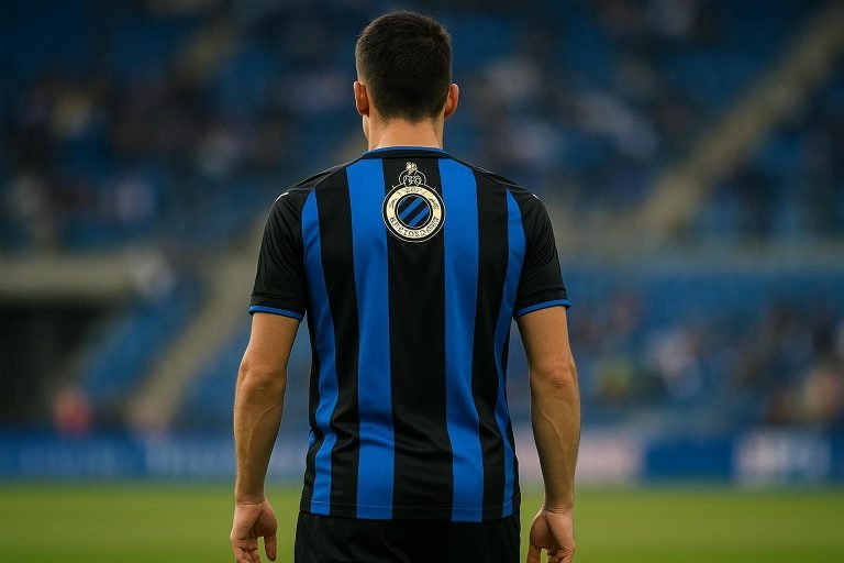 Sfeerbeeld van Club Brugge-spelers die vieren op het veld