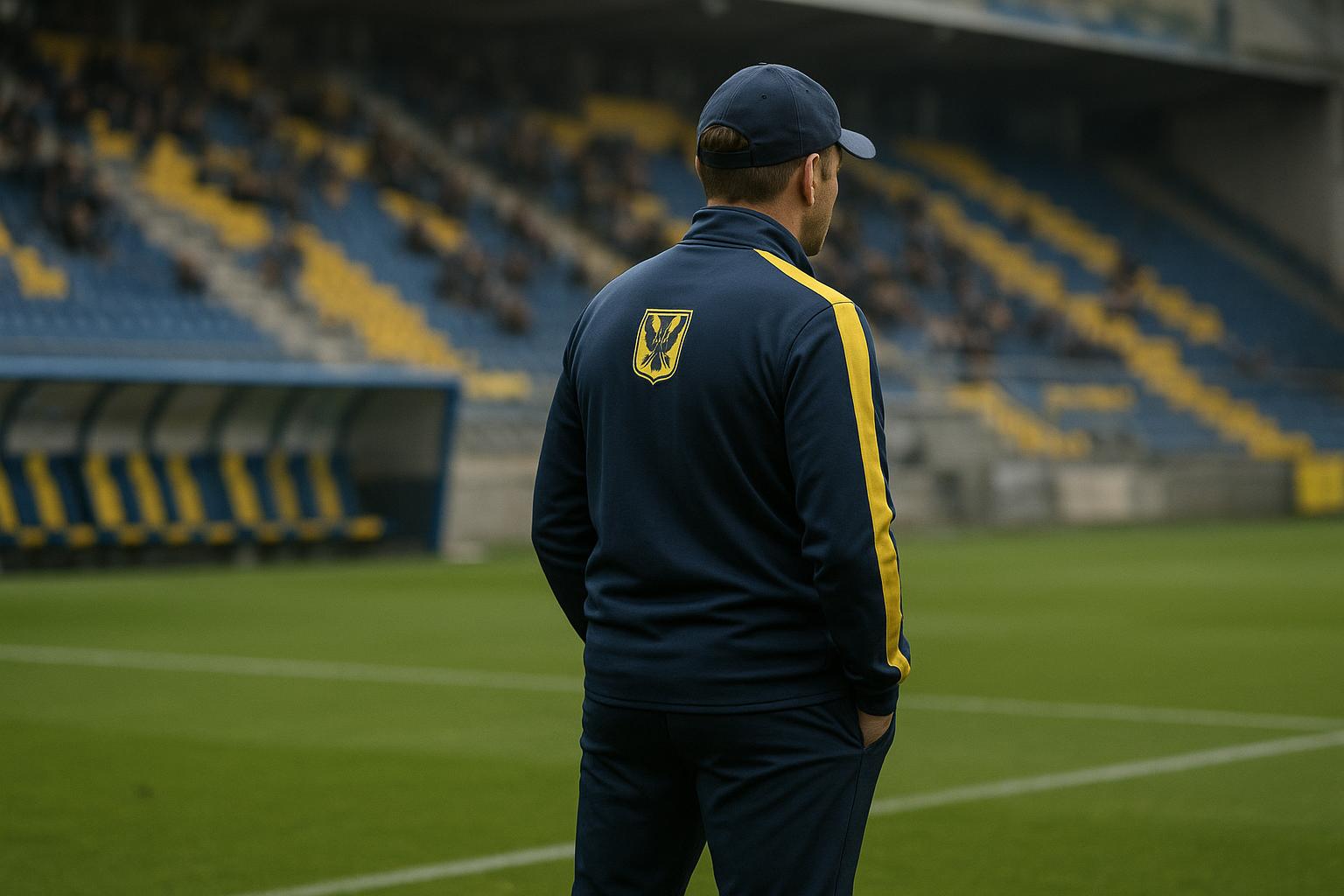 STVV-coach Wouter Vrancken langs de zijlijn tijdens een wedstrijd