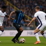 Sfeerbeeld rond Club Brugge met spelers op het veld tijdens de wedstrijd tegen Anderlecht