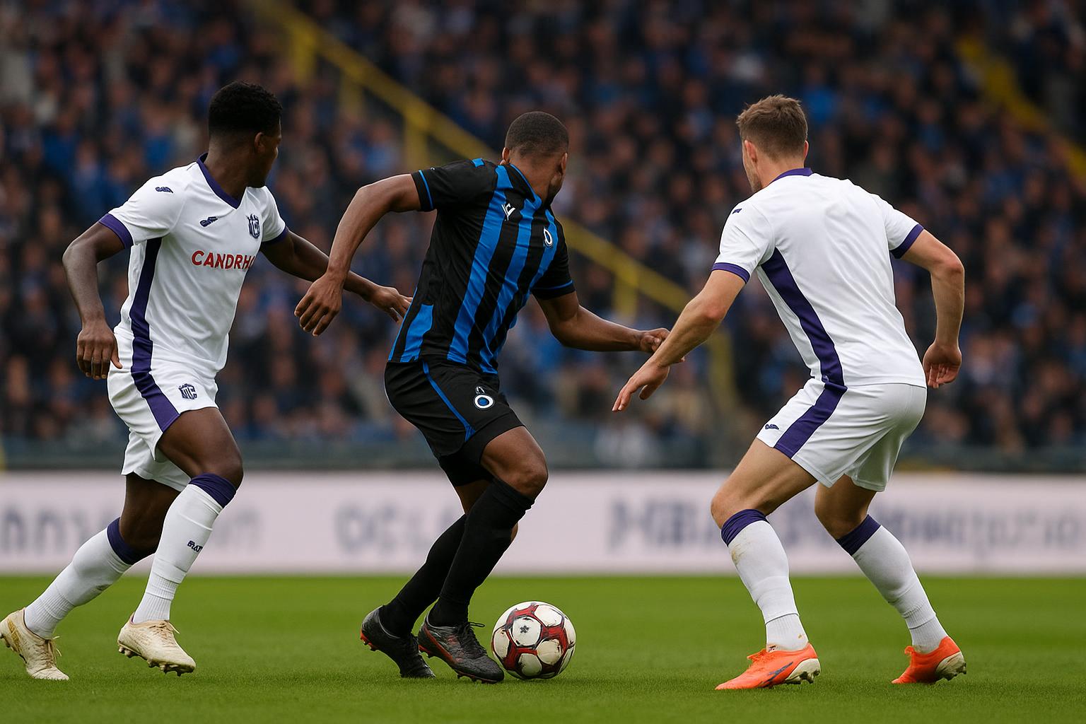 Sfeerbeeld rond Club Brugge met spelers op het veld tijdens de wedstrijd tegen Anderlecht