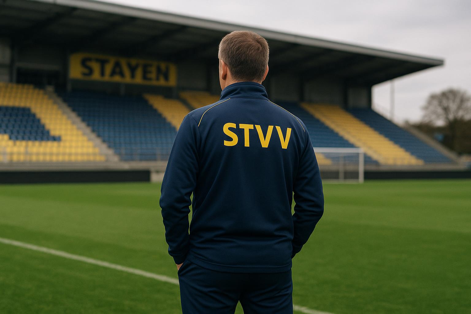 Wouter Vrancken langs de zijlijn bij STVV tijdens een wedstrijd op Stayen