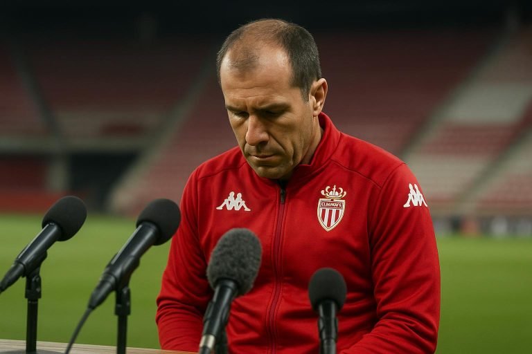 Sébastien Pocognoli langs de zijlijn als coach van AS Monaco in een Ligue 1-wedstrijd.