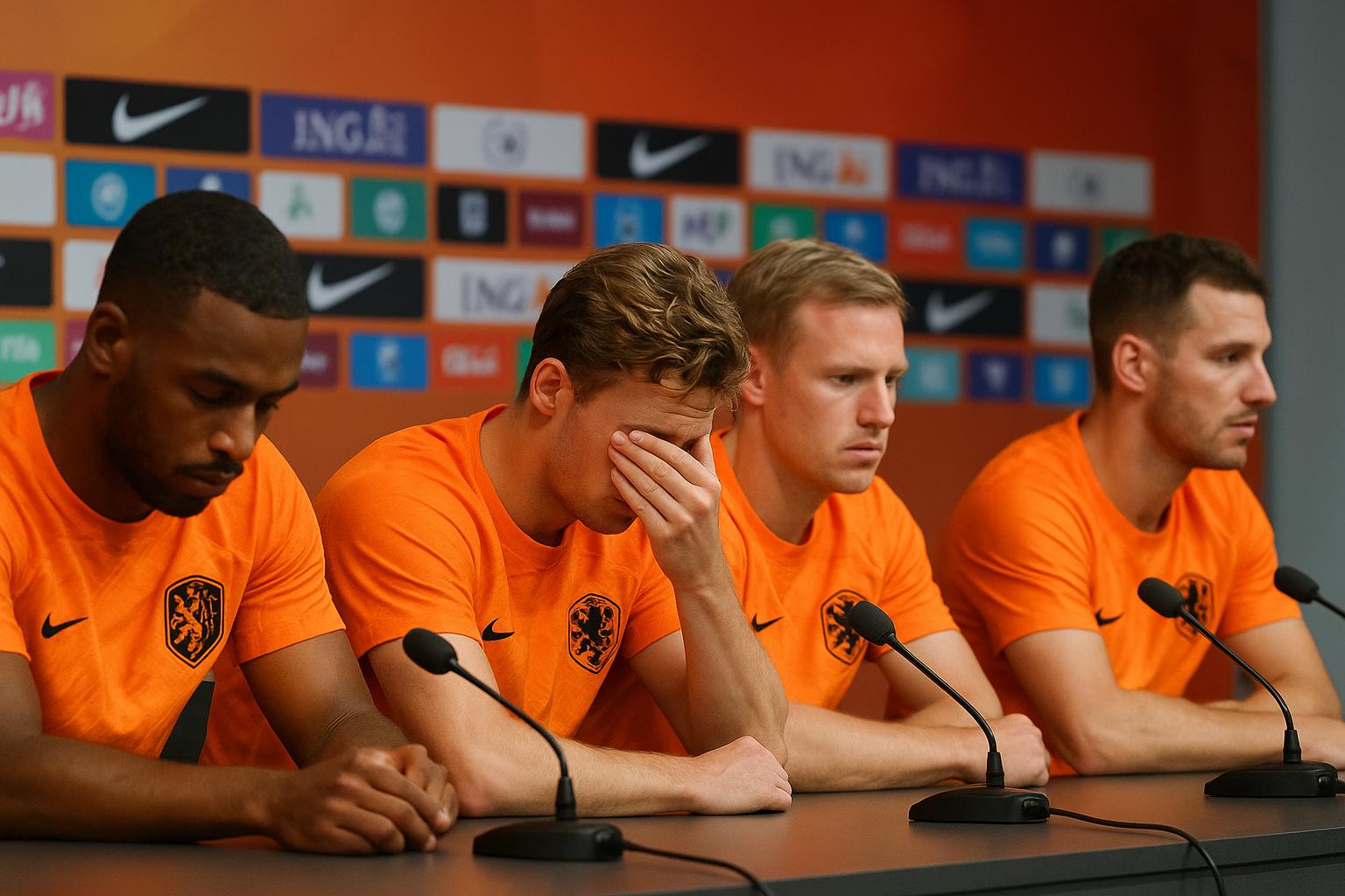 Johan Derksen praat in een tv-studio over het Nederlands elftal