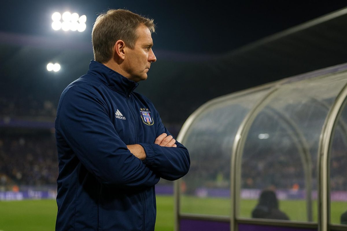 Jérémy Taravel langs de zijlijn bij RSC Anderlecht tijdens een wedstrijdmoment