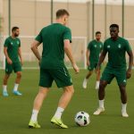 Michel Vlap in trainingscontext bij Al-Ahli in Qatar, zonder herkenbare gezichten.