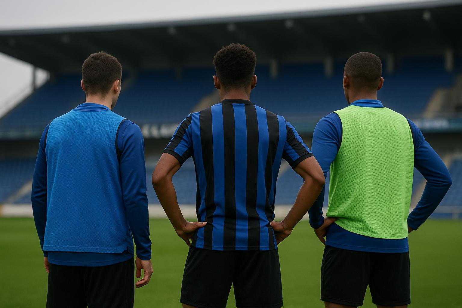 Spelers van Club Brugge op het trainingsveld in aanloop naar een drukke transferzomer