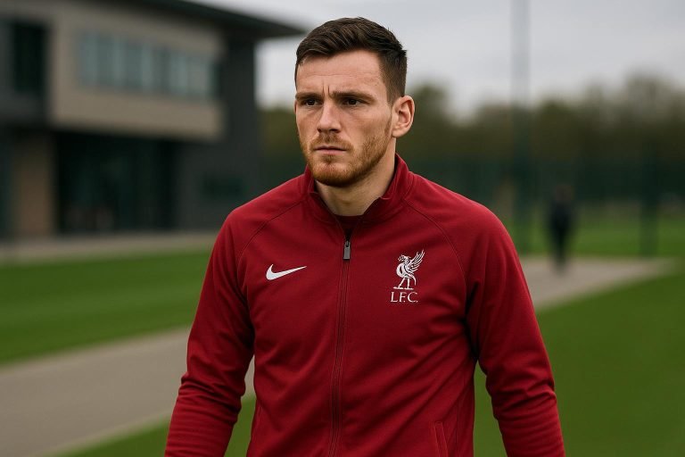 Andrew Robertson in Liverpool-tenue tijdens een trainingsmoment, in de aanloop naar zijn mogelijke overstap.