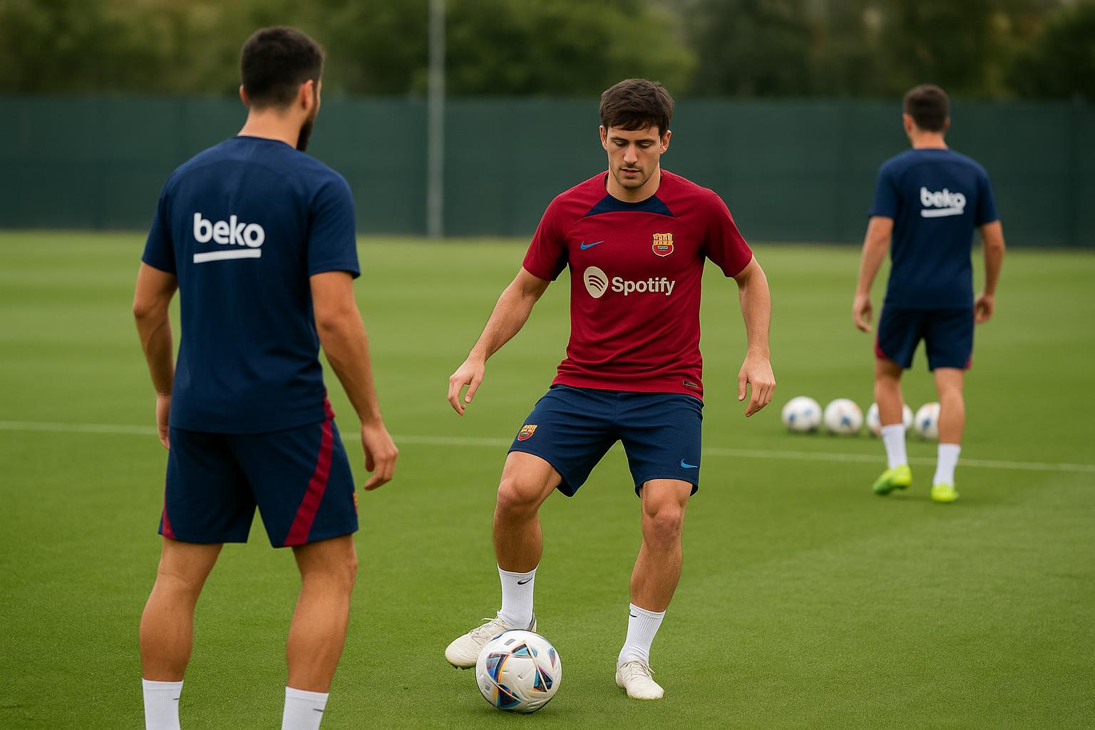 Een neutrale trainingsfoto van FC Barcelona in aanloop naar de derby, met aandacht voor de terugkeer van Frenkie de Jong in de selectie.