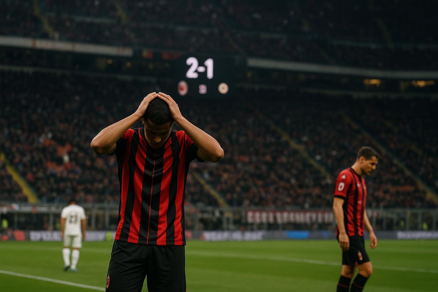 Sfeerbeeld in San Siro tijdens AC Milan tegen Udinese, met spelers in duel.