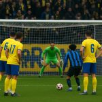 Wedstrijdbeeld van STVV tegen Club Brugge op Stayen tijdens een intense fase in de tweede helft