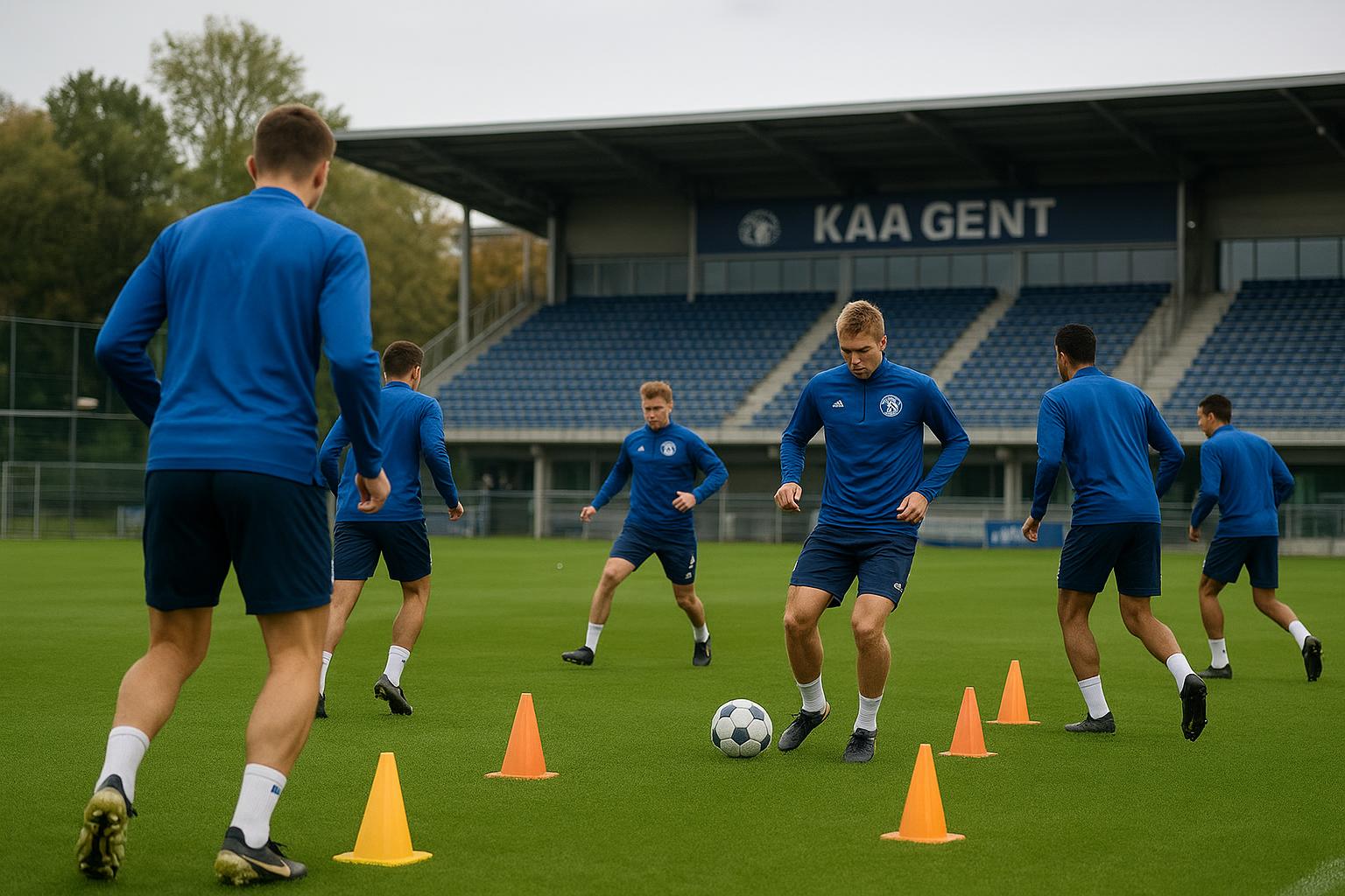 Rik De Mil tijdens een trainingsmoment bij KAA Gent in Oostakker