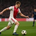 Mika Godts in actie voor Ajax tijdens een wedstrijdmoment